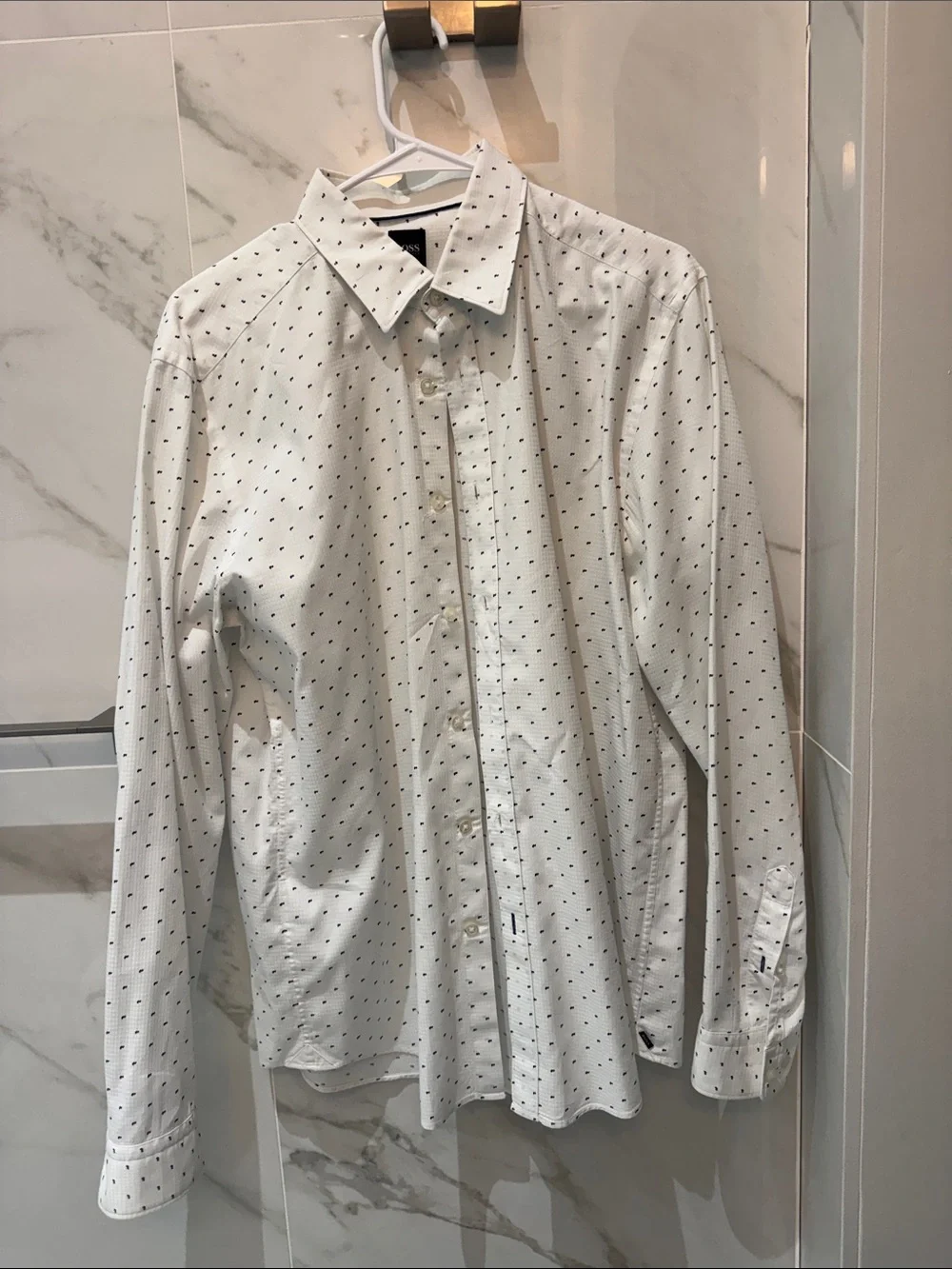Boss | Shirts | Boss White Buttonup Shirt With Tiny Black Micro Dots ...